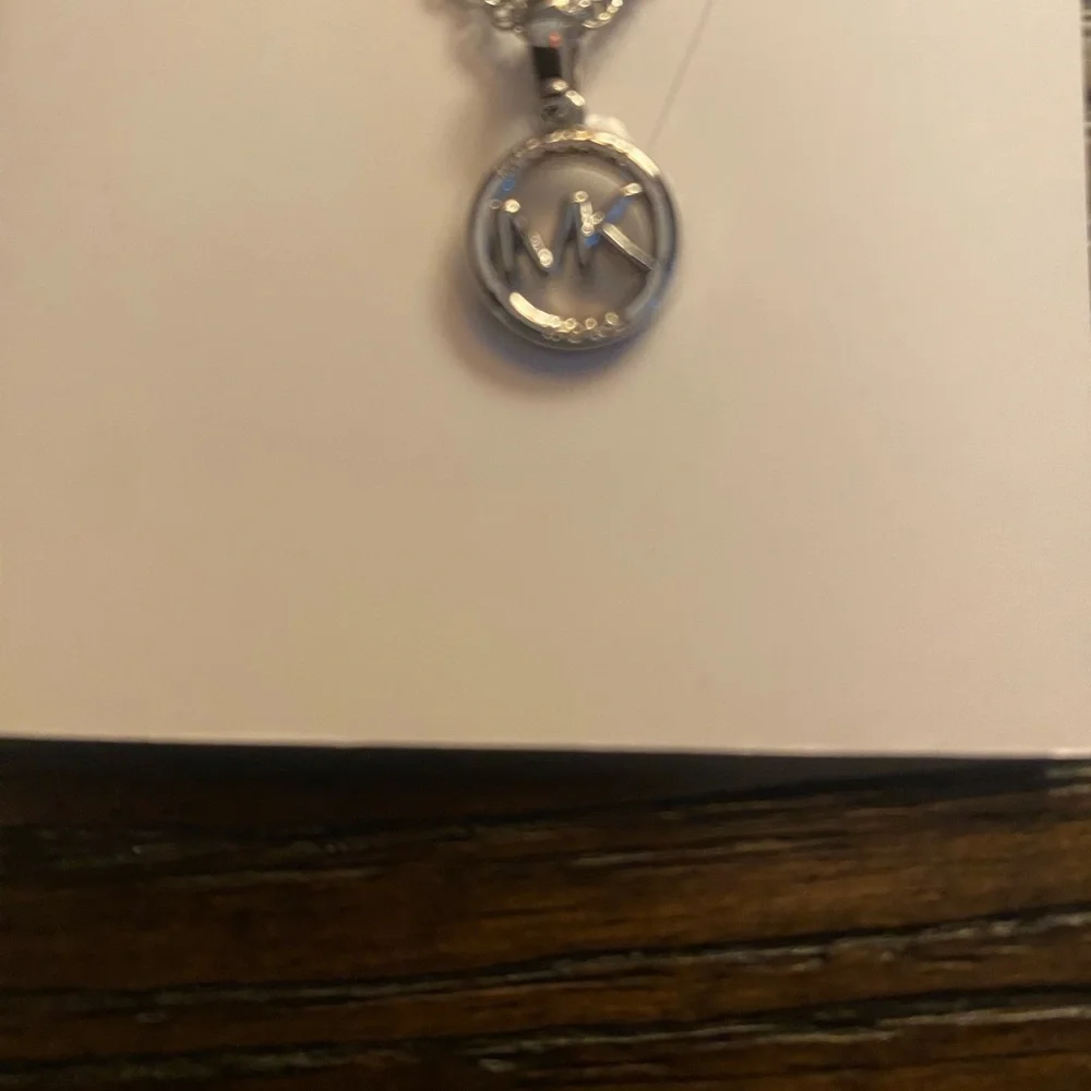 NEW Michael Kors silver MK logo necklace